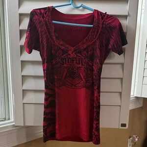 SINFUL Red Graphic Beday V-Neck Women’s Top